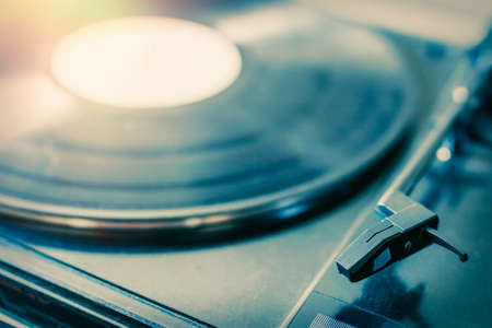 Vintage record player in the foreground