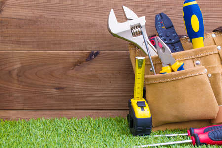 professional construction belt with toolsの写真素材