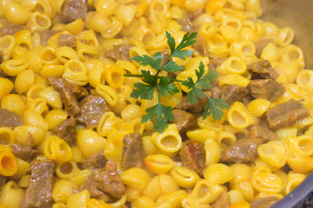 macaroni stew with meat, pastaの写真素材