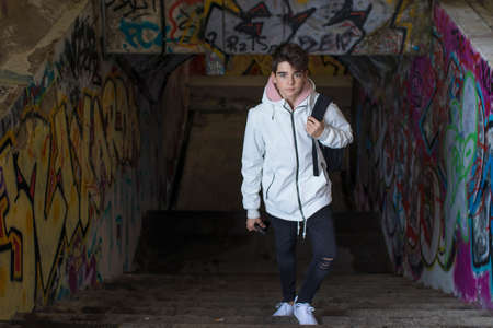 young adolescent student in the city