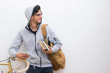 casual style student with mobile phoneの写真素材