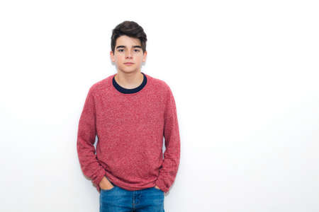 young teenager isolated in white backgroundの写真素材