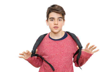 young with isolated blank backpack, teenagers