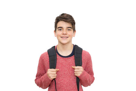 young with isolated blank backpack, teenagers