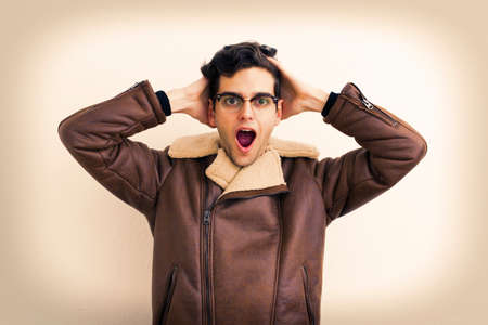 young or adult isolated in white background, portraits and expressionsの写真素材