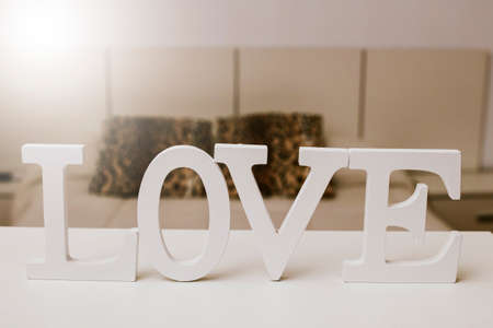 wooden letters with the word love, message and love conceptの写真素材