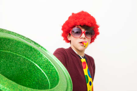 teenager or preteen disguised as a carnival or birthdayの写真素材
