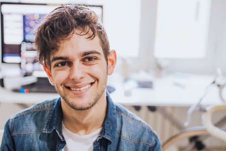 portrait of young fashion in the foreground at homeの写真素材