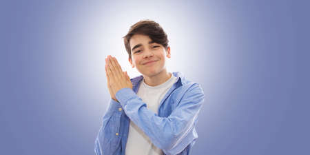 young man with expression of kindness and behave wellの写真素材