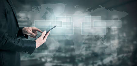 business man with portable device, business and communications, technology