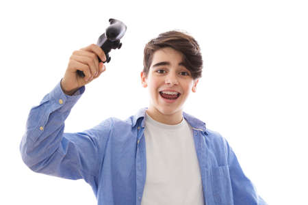 video games, portrait of young with video game joystick