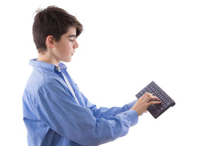 portrait of young teenager isolated in white backgroundの写真素材