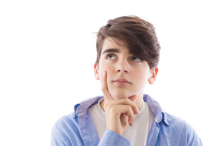 adolescent or preadolescent child isolated in white background