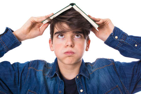 student with expression of stress, fatigue or burdenの写真素材