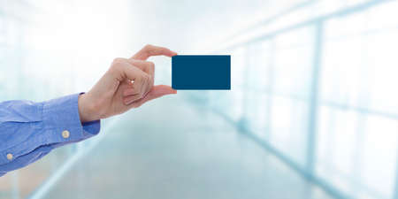 hand with business presentation cardの写真素材