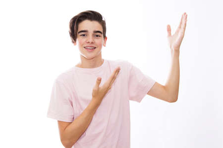 young teenager isolated blank targeting white space
