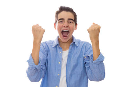 young winner with expression of triumph and success