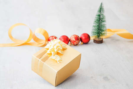 christmas gift box with ornaments background
