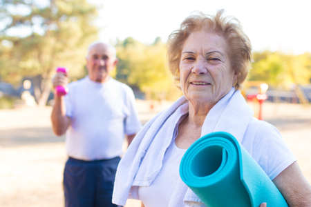 older people doing outdoor sportsの写真素材