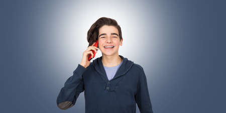 teenager or isolated student with mobile phone