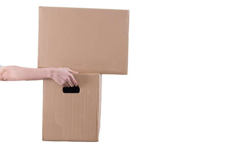 hand with insulated boxes in white background