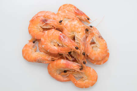 cooked prawns isolated in white backgroundの写真素材