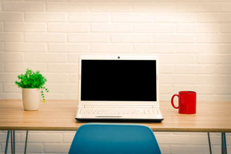 desktop with computerの写真素材