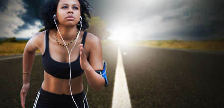 girl doing running, racing and sportの写真素材