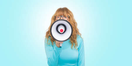 portrait of adult woman with megaphone