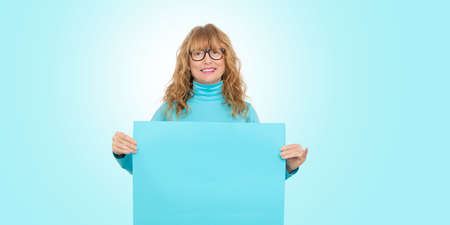 woman with poster or space for textの写真素材