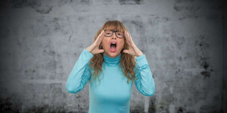 woman screaming isolated on background