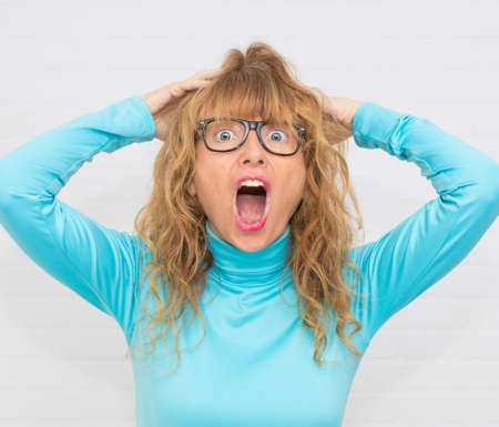 screaming woman stunned isolated about background