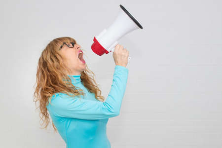 portrait of adult woman with megaphone