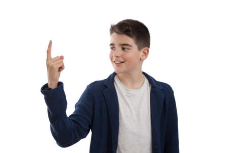 isolated child or teen pointing with the fingerの写真素材