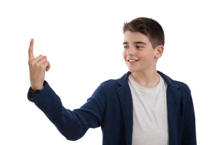 isolated child or teen pointing with the fingerの写真素材