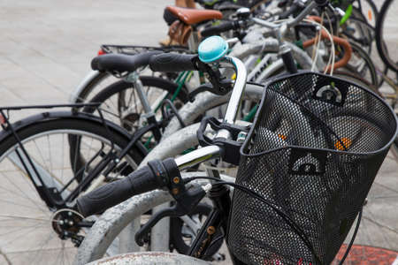bikes parked in the city, ecological urban transportの写真素材