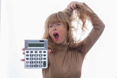 portrait of adult or senior woman isolated on white backgroundの写真素材