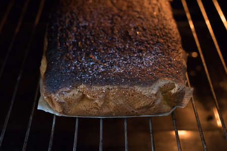 close-up of the cake in the oven, pastry and sweets