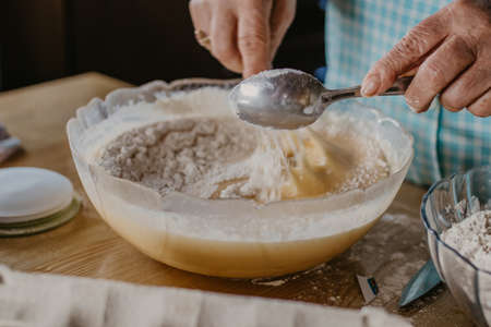preparing cakes and pastries at homeの写真素材