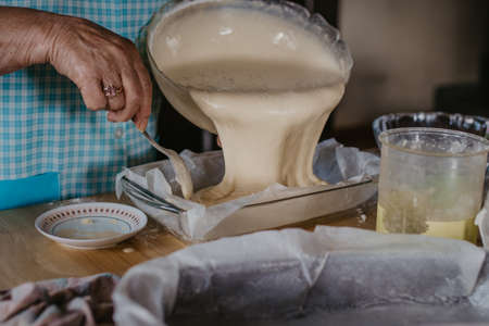 preparing cakes and pastries at homeの写真素材