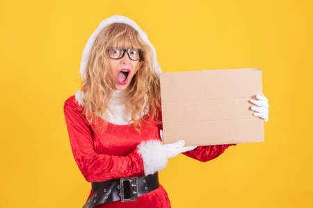 santa claus with surprise expression and poster