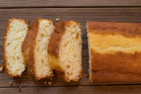 sponge cake or homemade pie cut