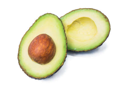 open natural avocado isolated on white background