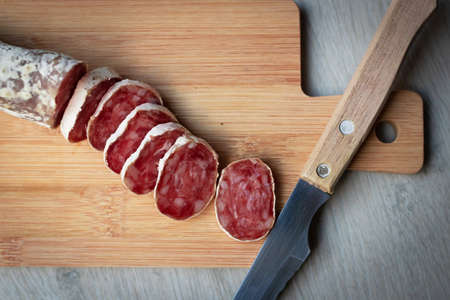 sausage cut or fuet, meat preparationsの写真素材
