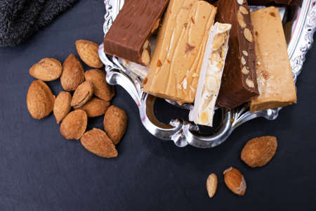 typical christmas variety of nougat trayの写真素材