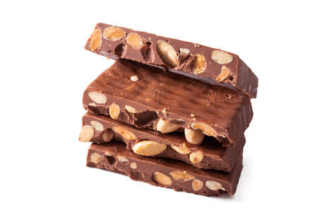 chocolate nougat stacked and isolatedの写真素材