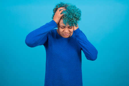 young woman or afro american girl isolated on color backgroundの写真素材