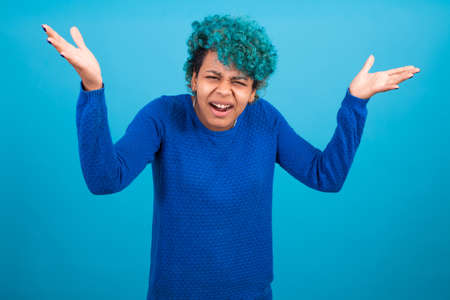 young woman or afro american girl isolated on color backgroundの写真素材