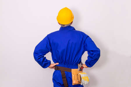 construction worker or worker with tools isolated on background with copy-space