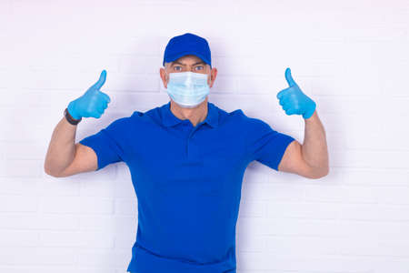 worker with face mask isolated on background